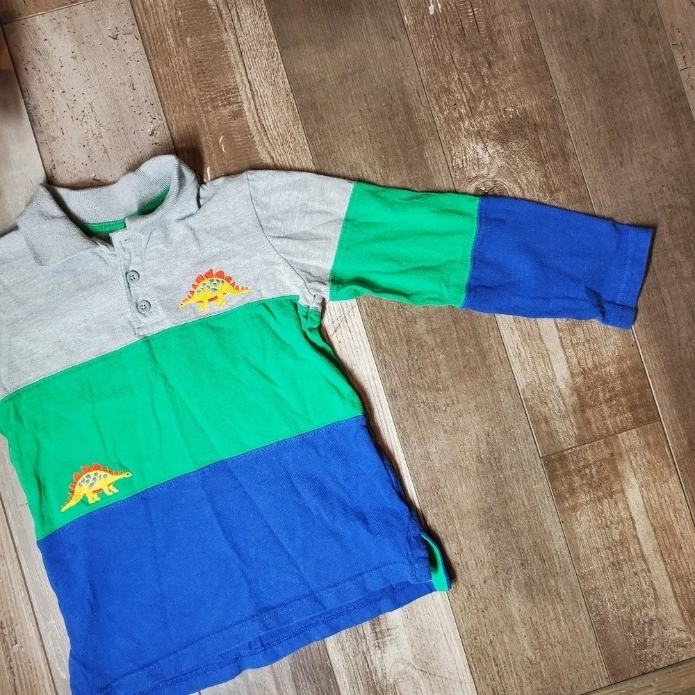Gymboree 100% Cotton Colorblock Gray Green and Blue Dinosaur Polo Size 5T NWOT